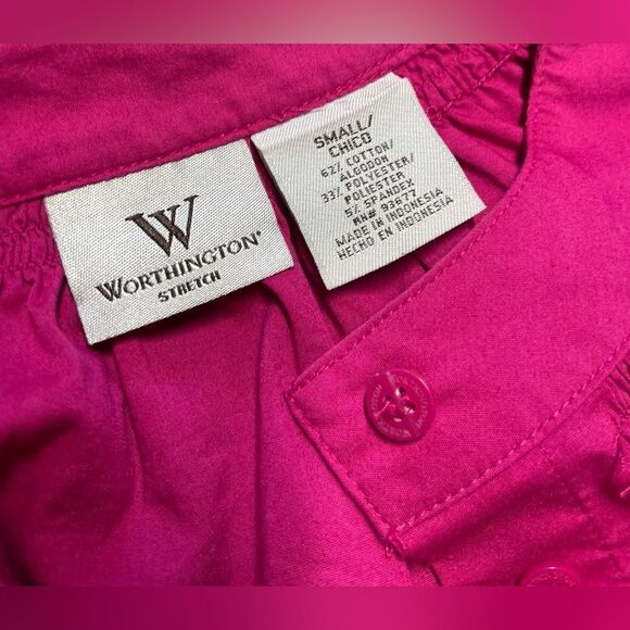 🔥❤️🔥 Worthington Stretch Smocked Collar Bright Pink 3/4 Cuff Sleeve Wome… - Picture 6 of 8